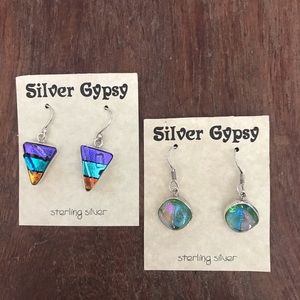 2 Pairs Dichroic Glass earrings. Multi color.